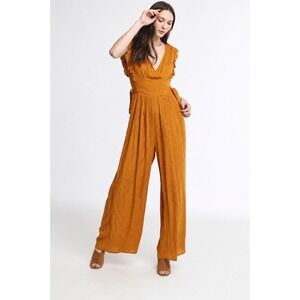 Patrons of Peace Mustard Yellow Floral Wide Leg Boho Jumpsuit Small KS18387T